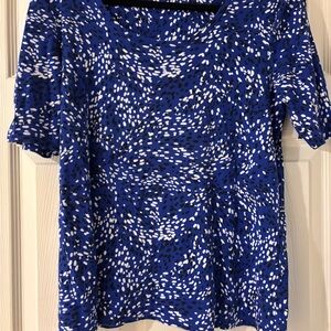 Chico's Blue and White Smocked Short Sleeve Blouse Size 1